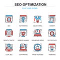 Flat line seo optimization icons concepts set for website and mobile site and apps.