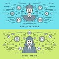 Flat line Social Media and Network Concept Vector illustration. Modern thin linear stroke vector icons. Website Royalty Free Stock Photo