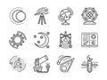 Flat line space research icons