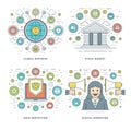 Flat line Stock Market, Data Protection, Digital Marketing, Business Concepts Set Vector illustrations.