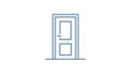 Flat line style door appears and opens. HD animation, mov file with alpha channel. Black background is a transparency