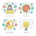 Flat line Technical Support, Digital Marketing, Innovations Ideas, Business Concepts Set Vector illustrations.