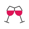 Flat line two red wine glasses icon Royalty Free Stock Photo