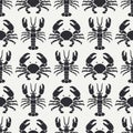 Flat line vector seamless pattern ocean fauna lobster and crab. Simplified retro style. Cancer. Omar. Seafood delicacy