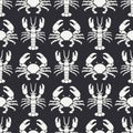 Flat line vector seamless pattern ocean fauna lobster and crab. Simplified retro style. Cancer. Omar. Seafood delicacy