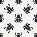 Flat line vector seamless pattern wildlife fauna bug, scarab. Simplified retro cartoon style. Insect. Beetle. Entomology Royalty Free Stock Photo