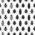 Flat line vector seamless pattern wildlife fauna bug, scarab. Simplified retro cartoon style. Insect. Beetle. Entomology. Nature Royalty Free Stock Photo