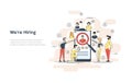 Flat linear illustration of Search Employee concept. Social presentation for employment. Infographic for recruiting. Web