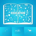 Flat linear infographic of education academic text book from man