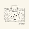 Flat linear Infographic World Business Bag Outline concept.