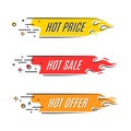 Flat linear promotion fire banner, price tag, hot sale, offer, p