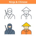 Flat and linear vector avatar set: ninja and chinese.