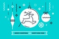 Flat linear Xmas illustration for banners, greeting cards and invitations. Merry Christmas and Happy New Year. Vector.