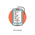 Flat lined document with app code. Coding, programming.