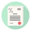 Flat loan agreement icon with percent sign and red stamp