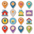 Flat location icons in various colors and styles Royalty Free Stock Photo