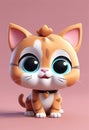 flat logo of Cute baby cat kitty kitten with big eyes lovely little animal 3d rendering cartoon character