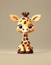 flat logo of Cute baby giraffe with big eyes lovely little animal 3d rendering cartoon character