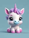 Cute baby unicorn little animal 3d rendering cartoon character