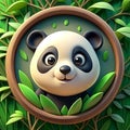 flat logo of cute panda cartoon on a tree 3d rendering