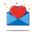 Flat love letter with heart icon