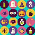 Flat Magic Halloween Witch Seamless Pattern with Colorful Circle