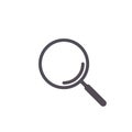 Flat magnifier icon with lens flare on glass. Loupe tool vector search sign