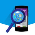 Flat magnifier with seo icons. Web sites and applications. Flat