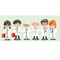 Flat male and female doctors healthcare illustration people cartoon characters icon set. Health care hospital medical staff in uni Royalty Free Stock Photo