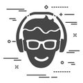 Flat man head with glasses and headphones icon on white backgrou Royalty Free Stock Photo