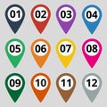 Flat map markers with numbers.