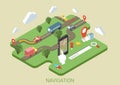 Flat map mobile phone GPS navigation 3d isometric concept