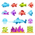 Flat marine animals vector icons Royalty Free Stock Photo