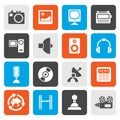 Flat Media and household equipment icons