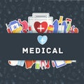 Flat medical equipment set icons concept background. vector illustration design Royalty Free Stock Photo