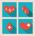 Flat medical icons of donate blood with long shadows Royalty Free Stock Photo