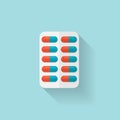 Flat medical pills icon. Tablets symbol. Health care.