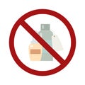 Flat medication bottles in prohibition sign. The ban on self medication. Do not take medicine without a doctors prescription.