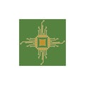 Flat Microelectronics Circuits. Circuit board vector, green background