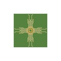 Flat Microelectronics Circuits. Circuit board vector, green background