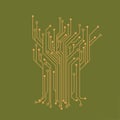 Microelectronics Circuits. Circuit board vector, green background.