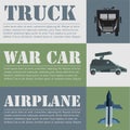 Flat military transport set design concept. Vector illustration infographic