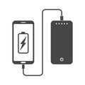 flat minimal icon of phone charging from portable battery or powerbank