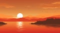 Flat minimalistic illustration of a serene summer sunrise by the lake for tranquil ambiance
