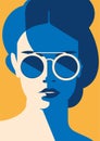 Fashion portrait of a model girl with sunglasses. Retro trendy colors poster or flyer. Royalty Free Stock Photo