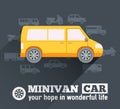 Flat minivan car background illustration concept. Tamplate for web and mobile design