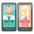 Flat mobile doctor, personalized medicine male and female consultant on smartphone