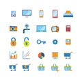 Flat mobile website app icons: shopping cart phone tablet