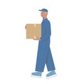 Flat modern design of delivery man courier, man hold package box