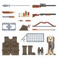 Flat modern design vector icons set of hunting tools and equipment Royalty Free Stock Photo